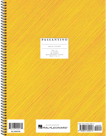 Passantino Manuscript #1 12 Stave 96 Pgs 24 Dbl Fld Sheets 9x12 Yellow Cover